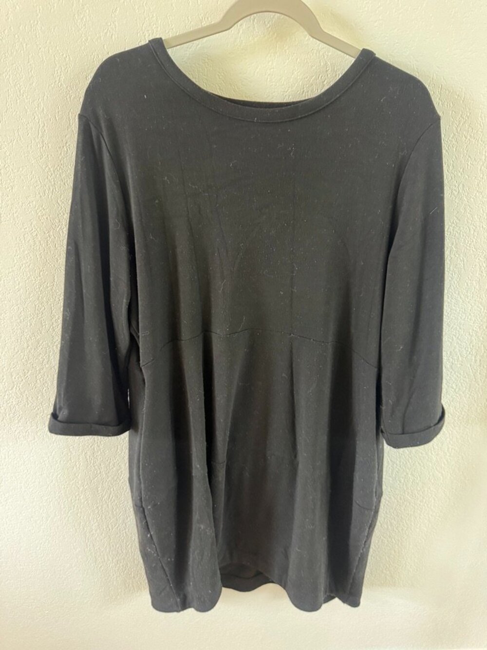 Black Tiered Tunic Top Long Sleeve Side Pockets